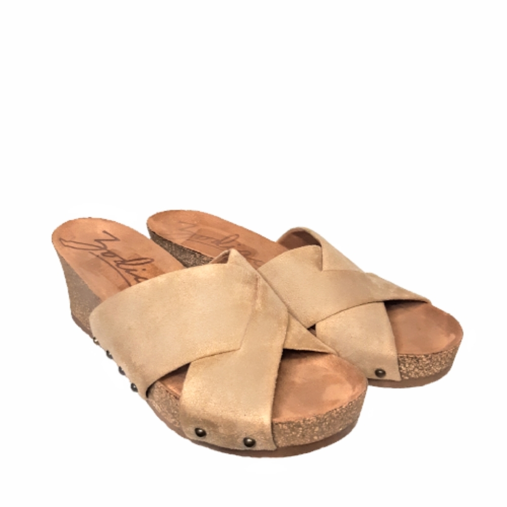 Zodiac Mila Cork Wedge Summer Slide Sandal in Sand Beige Flip Flop Thong boho